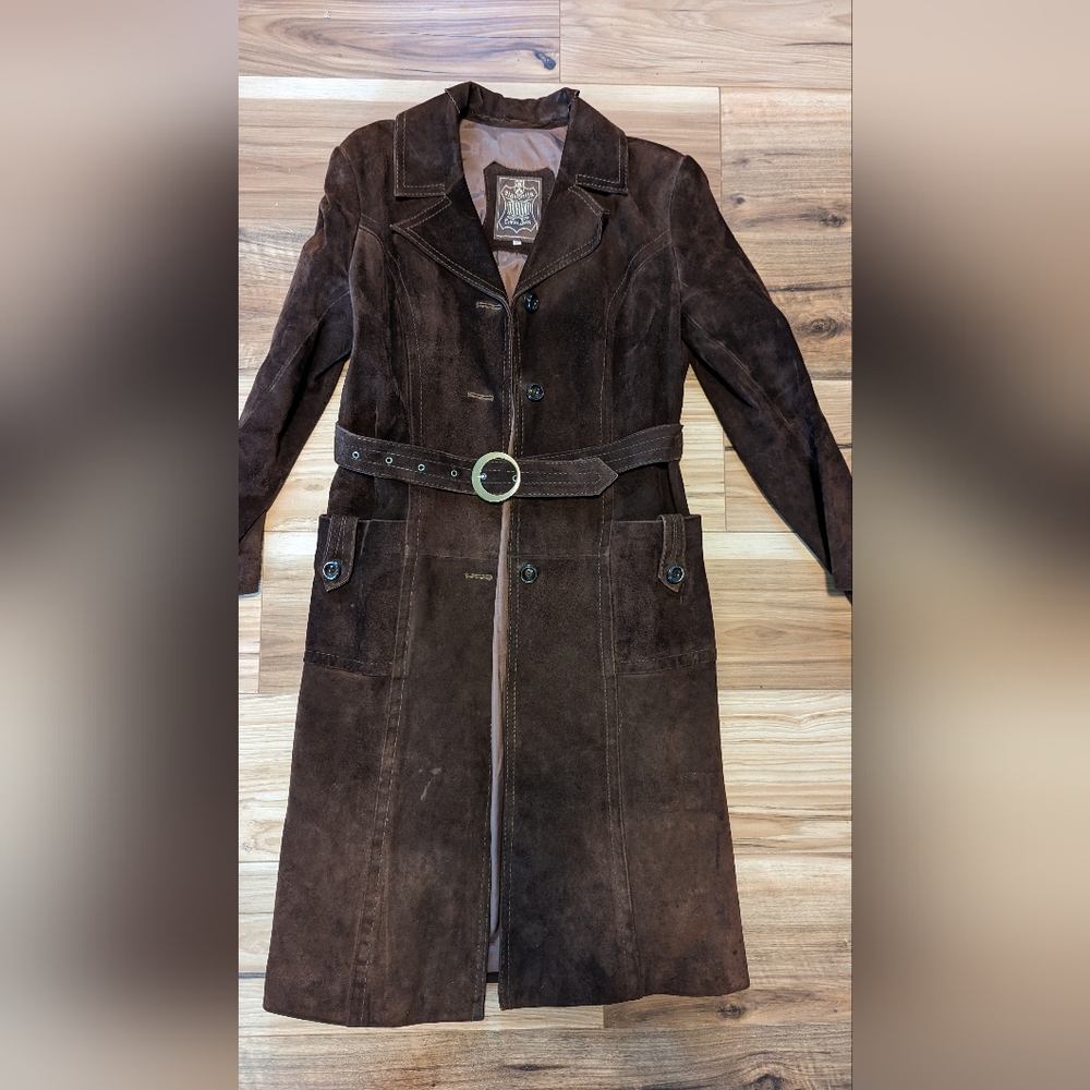 Beautiful 1970's Chocolate Brown Real Suede Leather Coat